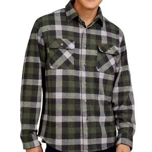 Chaps Men's Knit Flannel Shirt Button Up Stretch  Green Plaid  Size Small SOFT